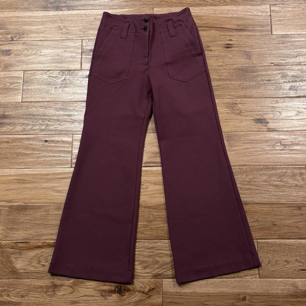 Maeve Anthropologie Naomi Ponte Wide Leg Flare High Rise Pants Size 6 Burgundy